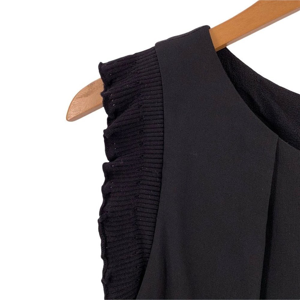 SANDRO Black Viscose Crepe Exposed Zipper Flutter Sleeve Dress Size 2 - Picture 4 of 7